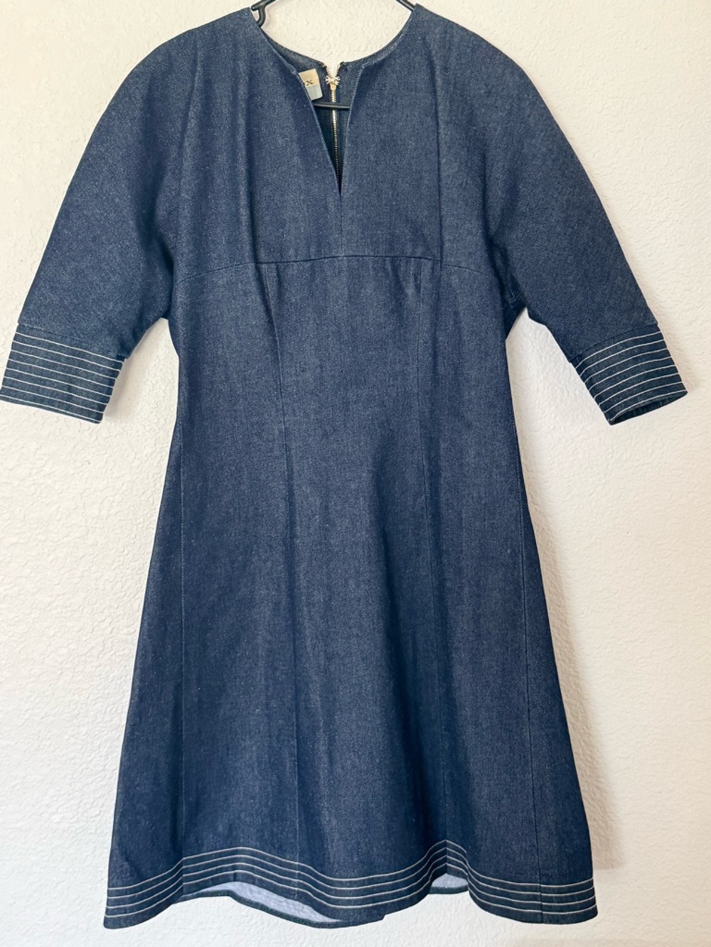 Tish Cox Chic‎ Denim Midi Dress with Puff Sleeves-Medium